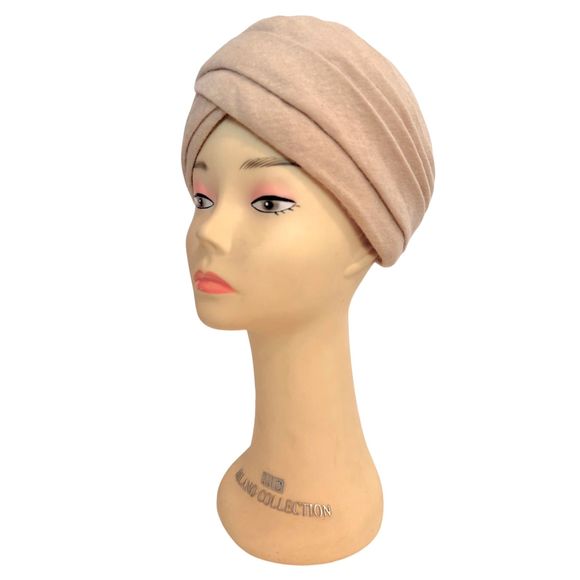 Vintage BERGDORF GOODMAN Beige Cashmere Knit Turban Hat, Size S main image 9